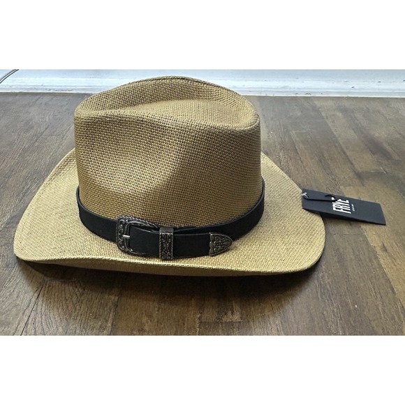 Frye Accessories - Frye straw cowboy hat features a distinct black leather band Metal Buckle New